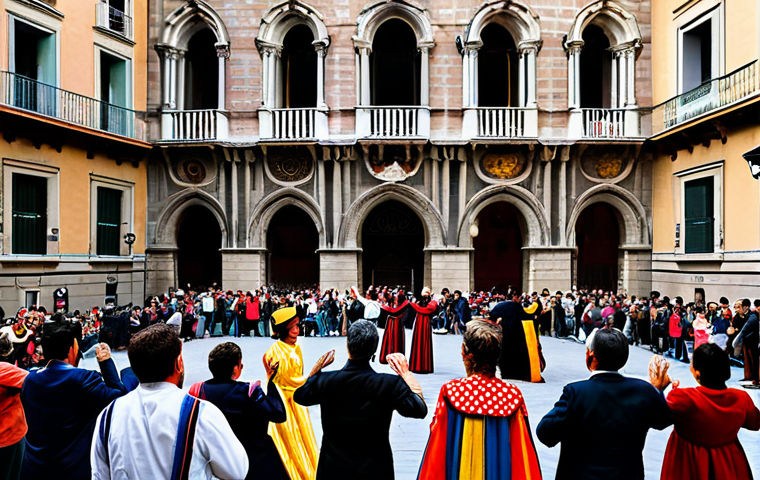 **Prompt for Cultural Identity and History:**
    A bustling city square in Barcelona, showcasing the rich cultural heritage of Catalonia. In the foreground, a diverse group of adults, fully clothed in appropriate cultural dress, are participating in a 'Sardana' dance, their hands joined in a natural pose, perfect anatomy, correct proportions, well-formed hands, proper finger count. The background features historical architecture reminiscent of the Gothic Quarter, alongside a modern, vibrant urban landscape. Elements like a human 'Casteller' tower in the distance symbolize community strength. The scene conveys a sense of unity and cultural pride. Professional photography, high quality, natural light, safe for work, appropriate content, modest clothing, family-friendly.