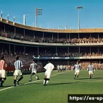 라리가와 스페인 축구 역사 - A vibrant and detailed illustration of a historic Spanish football match from the early 20th century...